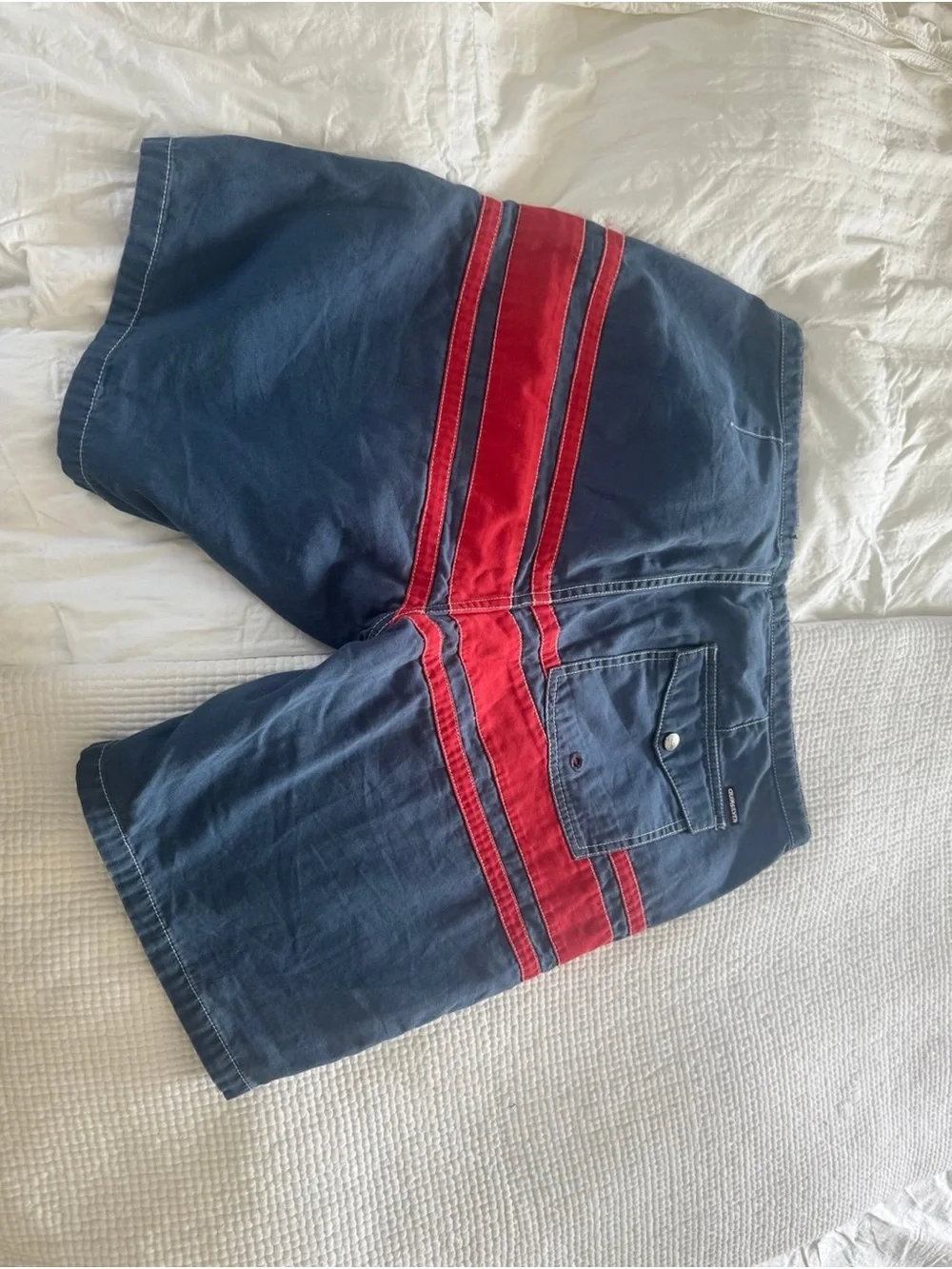 Vintage Quiksilver Blue Boardshorts with Red Stripe Accents